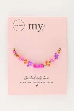 Art Paarse Koord Armband Met Roze Kralen