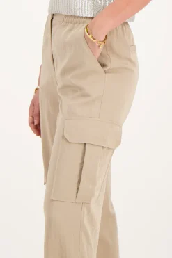 Beige Cargo Broek Met Elastieken Tailleband
