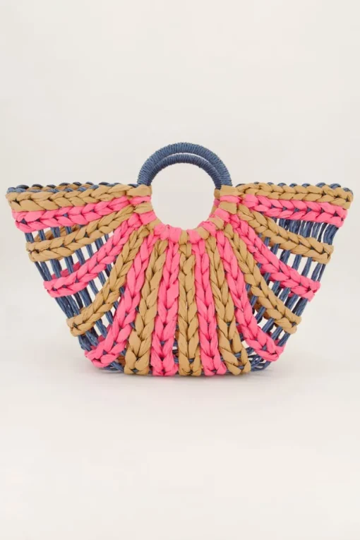 Beige En Roze Gevlochten Handtas