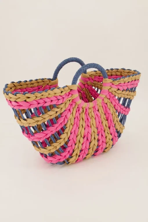 Beige En Roze Gevlochten Handtas