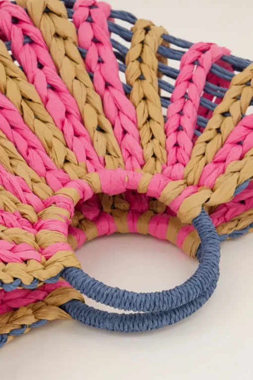 Beige En Roze Gevlochten Handtas