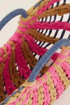 Beige En Roze Gevlochten Handtas
