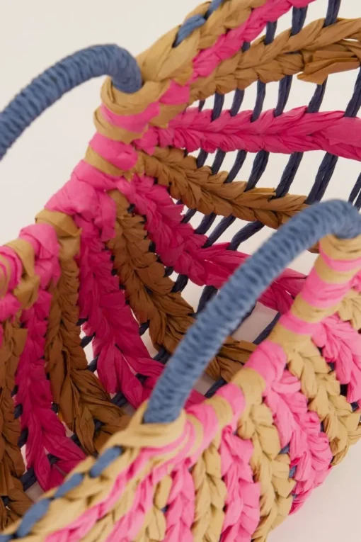 Beige En Roze Gevlochten Handtas