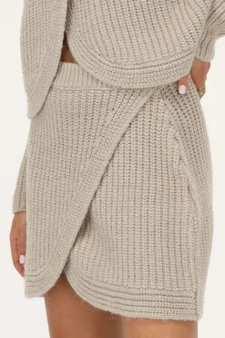 Beige Gebreide Rok Met Overslag