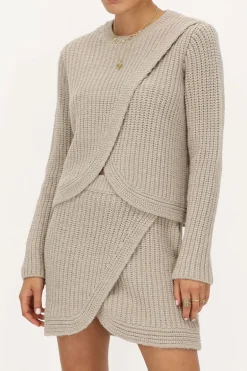 Beige Gebreide Rok Met Overslag