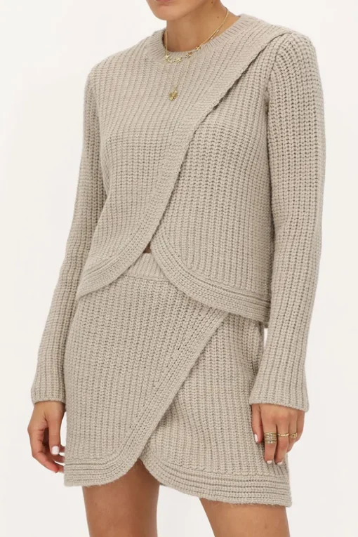 Beige Gebreide Rok Met Overslag