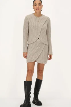 Beige Gebreide Rok Met Overslag