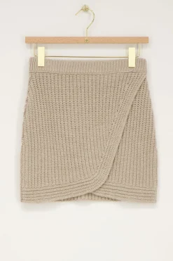 Beige Gebreide Rok Met Overslag