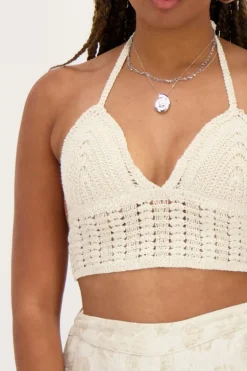 Beige Gehaakte Bralette Met Open Rug