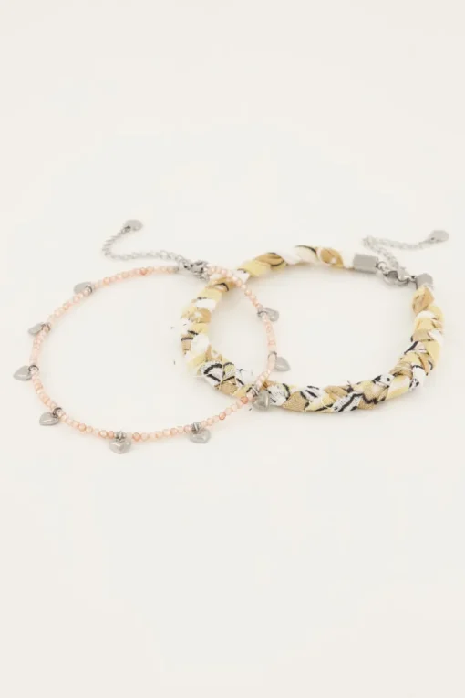 Beige Gevlochten Enkelband Set