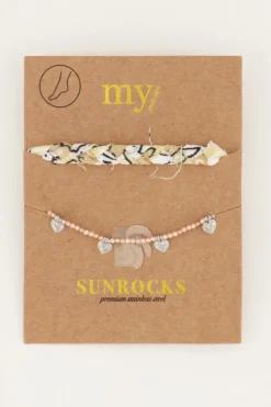 Beige Gevlochten Enkelband Set