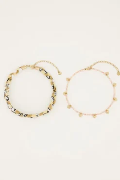 Beige Gevlochten Enkelband Set