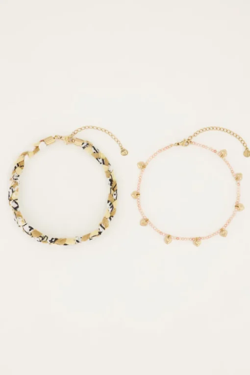 Beige Gevlochten Enkelband Set