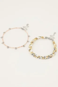 Beige Gevlochten Enkelband Set