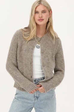 Beige Grof Gebreid Vest Met Lurex