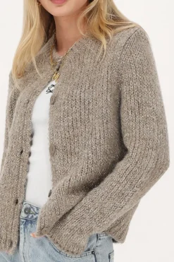 Beige Grof Gebreid Vest Met Lurex