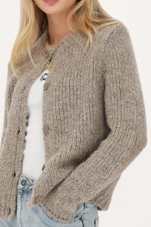 Beige Grof Gebreid Vest Met Lurex