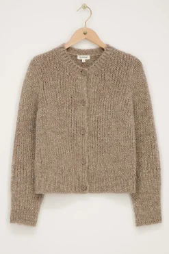 Beige Grof Gebreid Vest Met Lurex