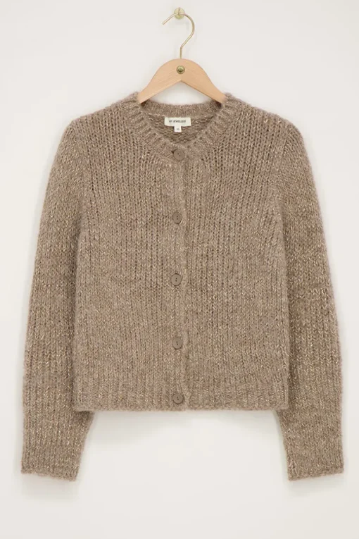 Beige Grof Gebreid Vest Met Lurex