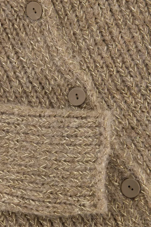 Beige Grof Gebreid Vest Met Lurex