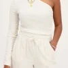 Beige Linnen Look One-shoulder Top