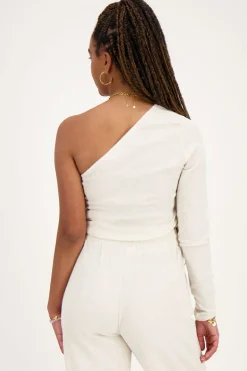 Beige Linnen Look One-shoulder Top