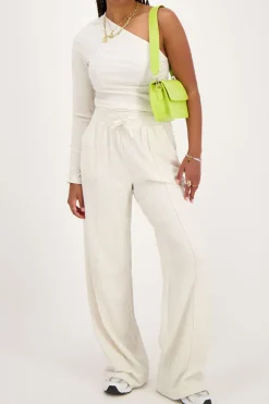 Beige Linnen Look One-shoulder Top