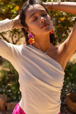 Beige Linnen Look One-shoulder Top