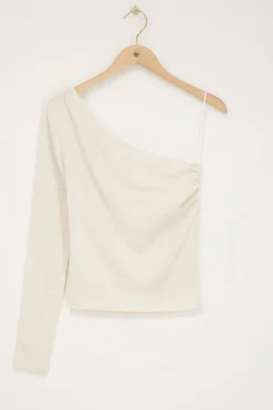 Beige Linnen Look One-shoulder Top