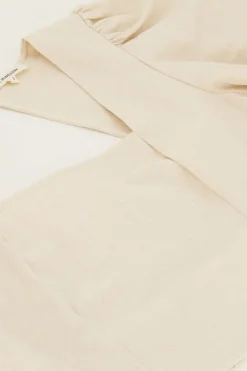 Beige Linnen Look Top Met Pofmouwen