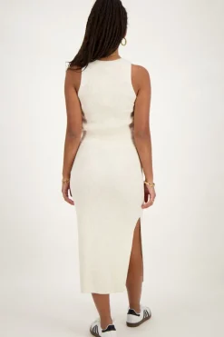 Beige Midi Skirt Met Split En Rib