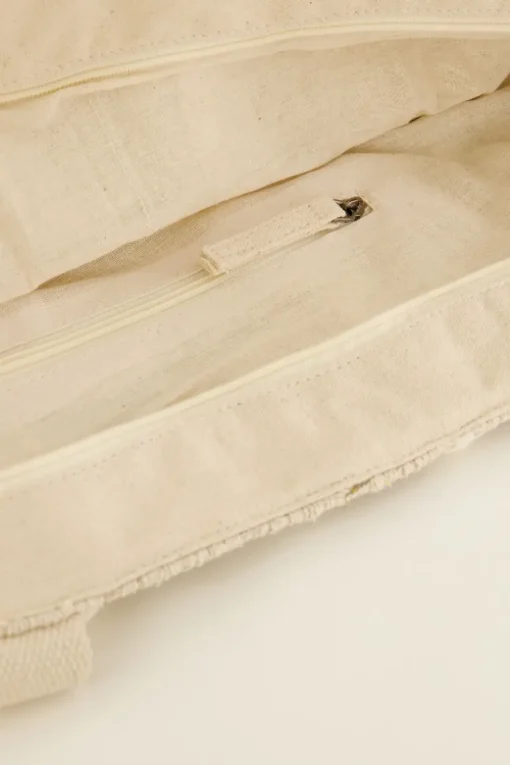 Beige Shopper Met Multikleur Strepen & Gevlochten Details