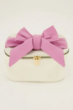 Beige Toilettas Met Roze Strik