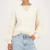 Beige Trui Met Jacquard Mouwen