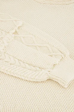 Beige Trui Met Jacquard Mouwen
