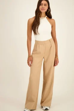 Beige Wide Leg Pantalon