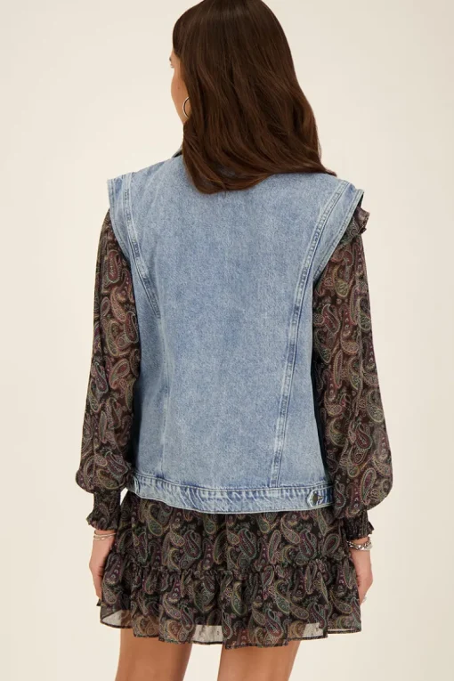 Blauw Denim Gilet Met Zakken