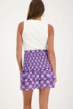 Blauw Rokje Met Roze Print En Smock