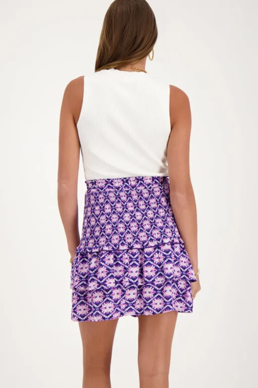 Blauw Rokje Met Roze Print En Smock