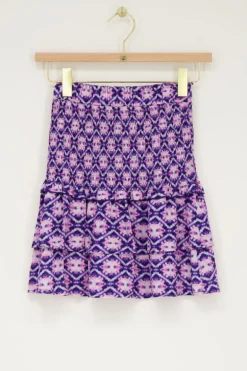 Blauw Rokje Met Roze Print En Smock