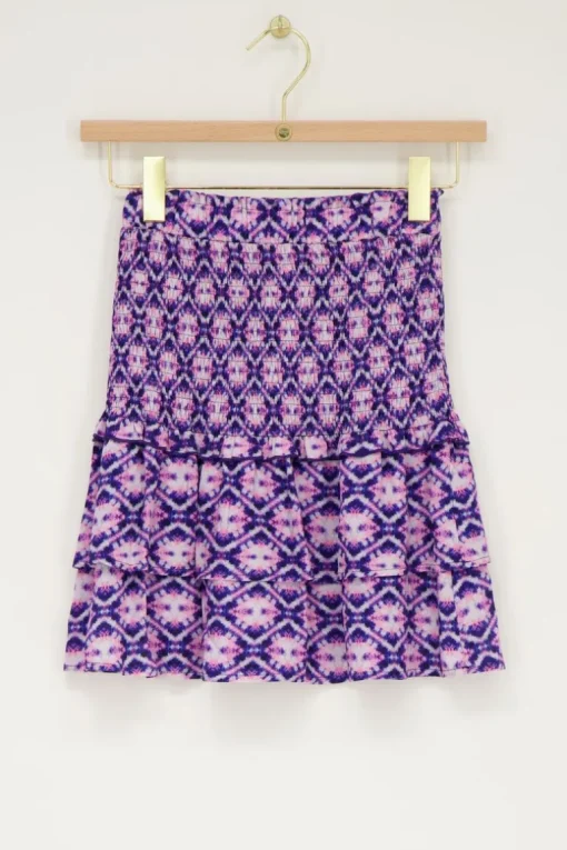 Blauw Rokje Met Roze Print En Smock