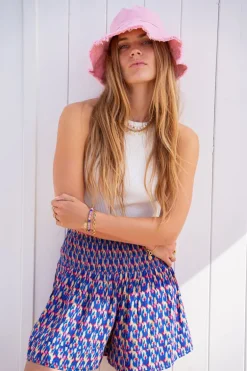 Blauw Short Met Multi Kleur Print