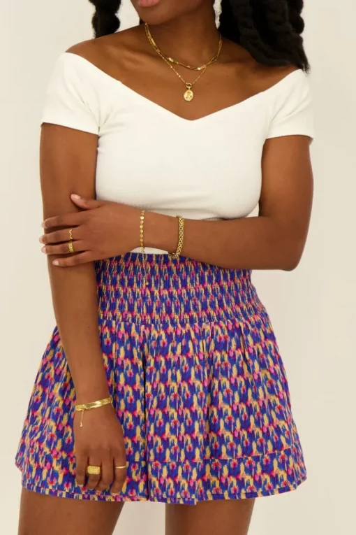 Blauw Short Met Multi Kleur Print