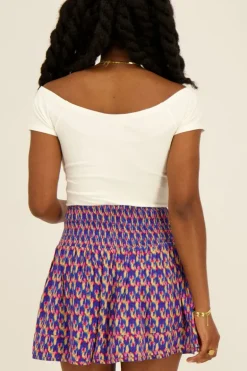 Blauw Short Met Multi Kleur Print