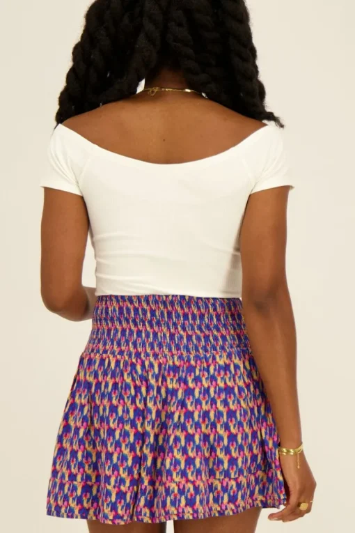 Blauw Short Met Multi Kleur Print