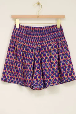 Blauw Short Met Multi Kleur Print