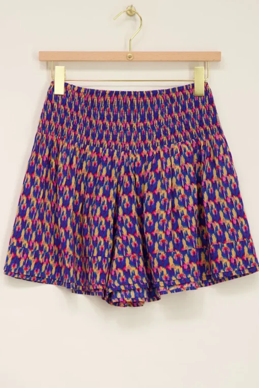 Blauw Short Met Multi Kleur Print