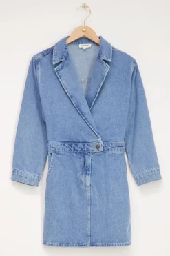 Blauw Spijkerjurkje Met Reverskraag