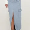 Blauwe Cargo Denim Midi Rok