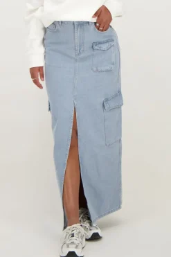 Blauwe Cargo Denim Midi Rok